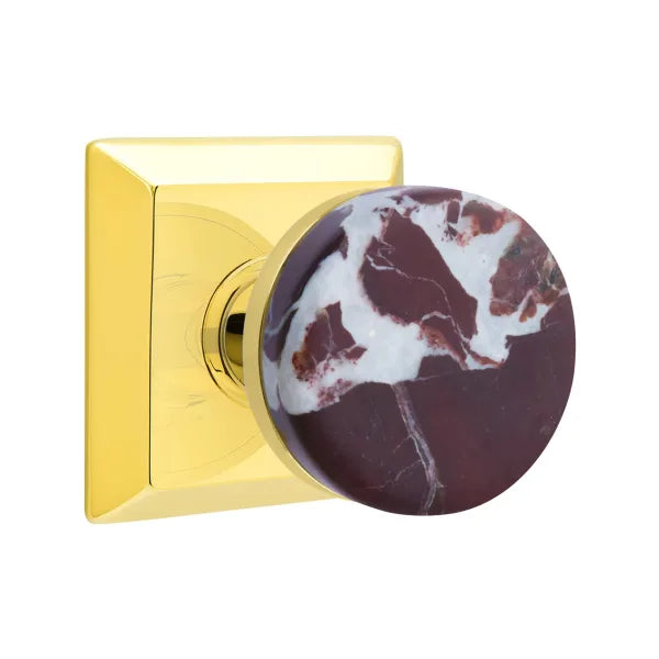 Emtek Conical Rosso Levanto Marble Knob with Quincy Rosette