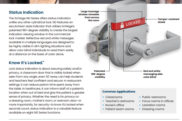 Interior Indicator Key Lock Schlage ND40 VACANT/OCCUPIED Indicator Bath/Bedroom Privacy Lever Lock ...