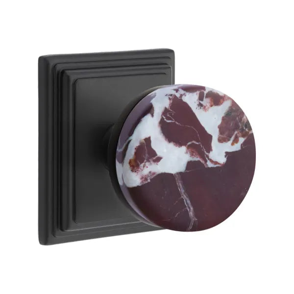 Emtek Conical Rosso Levanto Marble Knob with Wilshire Rosette