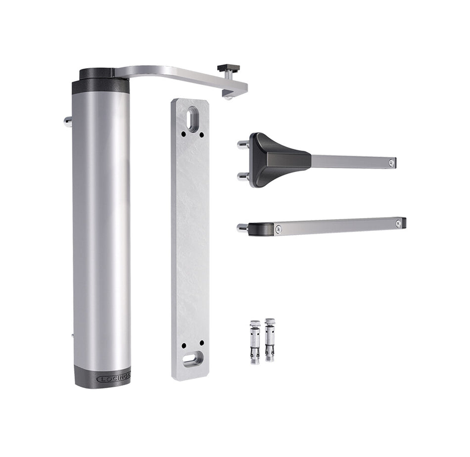 Locinox VERTICLOSE-2-WALL-SILV - 90° or 180° hydraulic gate closer for wall-mounted gates up to 330 lbs in Silver