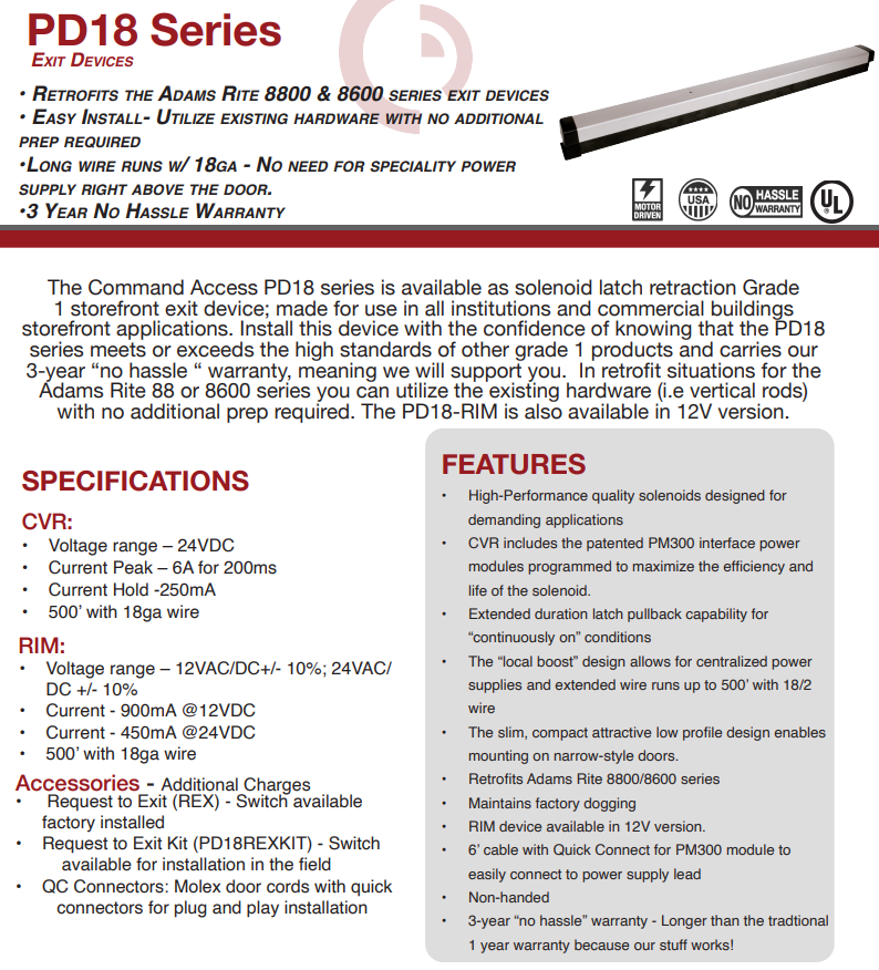 Pd18 Kit Command Access PD18-RIM / PD19-RIM Rim Exit Device – US Lock Supply