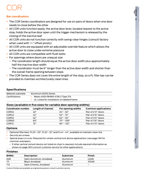 Ives COR72 Door coordinator 72" Channel Length US Lock Supply