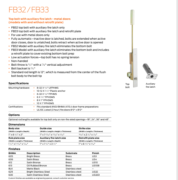 Fb32 Color Ives - FB32 Automatic Flush Bolts Metal Doors – US Lock Supply