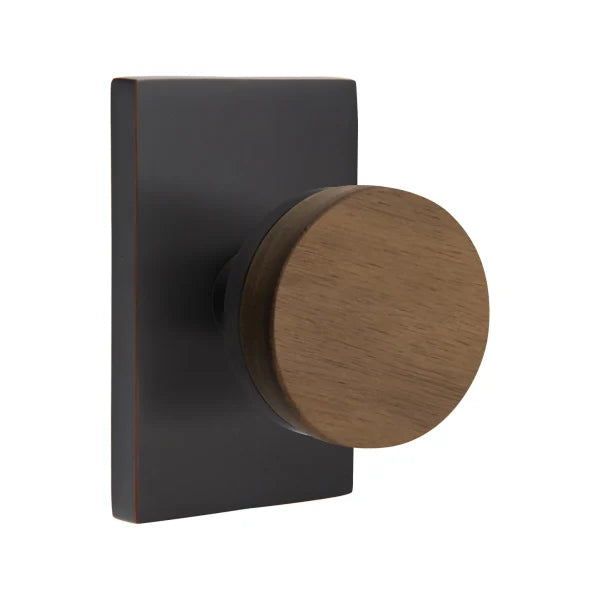 Emtek Conical Dark Walnut Knob with Modern Rectangular Rosette