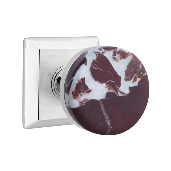 Emtek Conical Rosso Levanto Marble Knob with Quincy Rosette