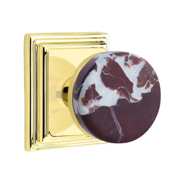 Emtek Conical Rosso Levanto Marble Knob with Wilshire Rosette