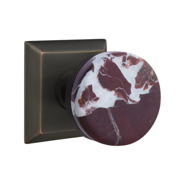 Emtek Conical Rosso Levanto Marble Knob with Quincy Rosette