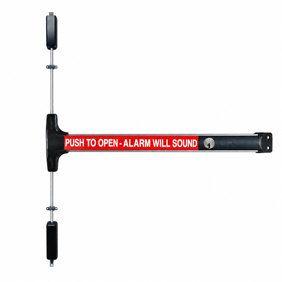 Detex V50 EB Alarmed Battery Operated Value Series Surface Vertical Rod Exit Device