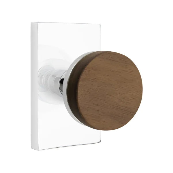 Emtek Conical Dark Walnut Knob with Modern Rectangular Rosette