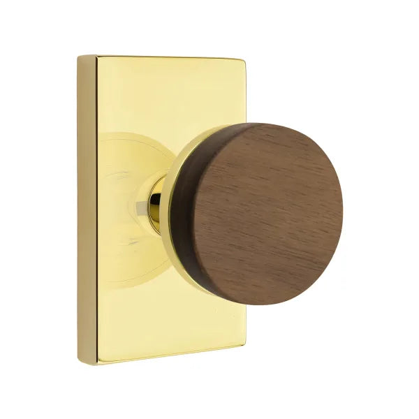 Emtek Conical Dark Walnut Knob with Modern Rectangular Rosette