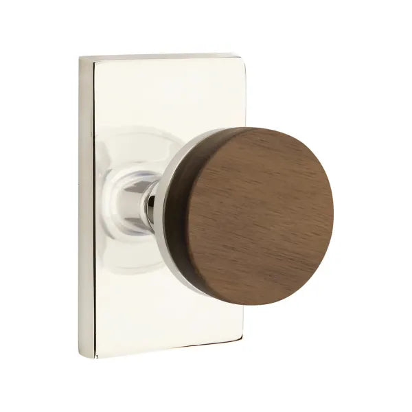 Emtek Conical Dark Walnut Knob with Modern Rectangular Rosette