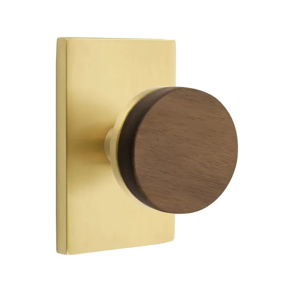 Emtek Conical Dark Walnut Knob with Modern Rectangular Rosette
