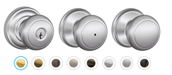 Schlage Andover Knob F Series Passage, Privacy, Entrance, & Dummy - Barzellock.com